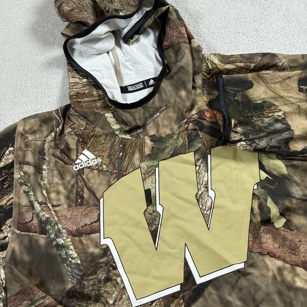 Adidas‎ Hoodie Mens Camo Pullover NCAA Big 10 Wisconsin Badgers 2XL